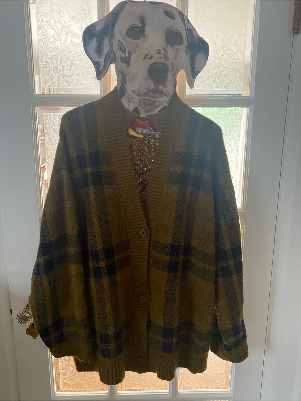 Grunge Oversized OAK + FORT Olive and Navy Plaid Cardigan